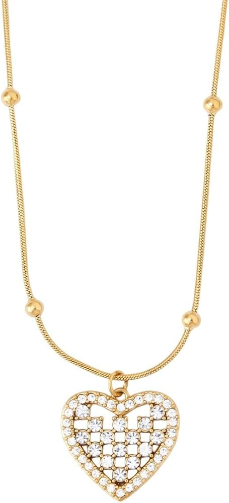 18K Gold Plated Dainty Heart Pendant Necklace for Women, Adjustable Pave Rhinestone Charm Jewelry... | Amazon (US)