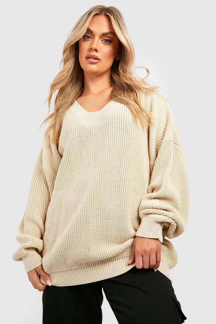 Plus Knitted V Neck Jumper | Boohoo.com (UK & IE)