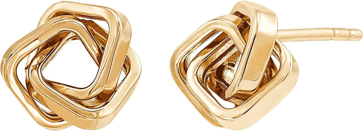 Welry Triple Intertwined Square Stud Earrings for Women, 14K Yellow Gold, Jewelry Gift Idea | Amazon (US)