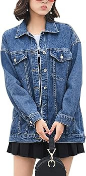Omoone Women's Oversized Mid Long Denim Jacket Jean Biker Coat | Amazon (US)
