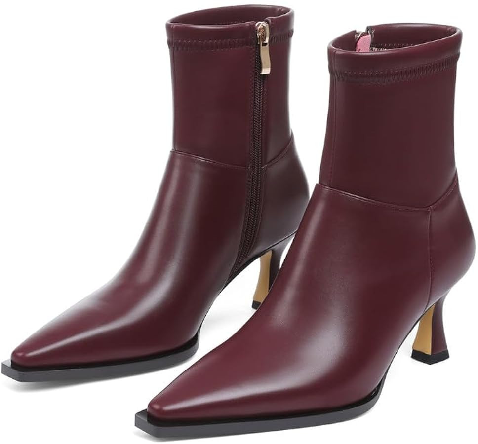 Womens Brown Suede Fall Boots with Side Zip, Ankle, Mid Calf, Pointed Toe, Kitten Heel, Dressy, S... | Amazon (US)