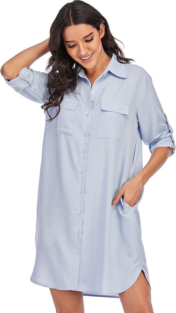 LUSMAY Womens Loose Fitting Zip Up Deep V Neck Short Sleeve Tops Tunic Casual T Shirts Blouse at ... | Amazon (US)
