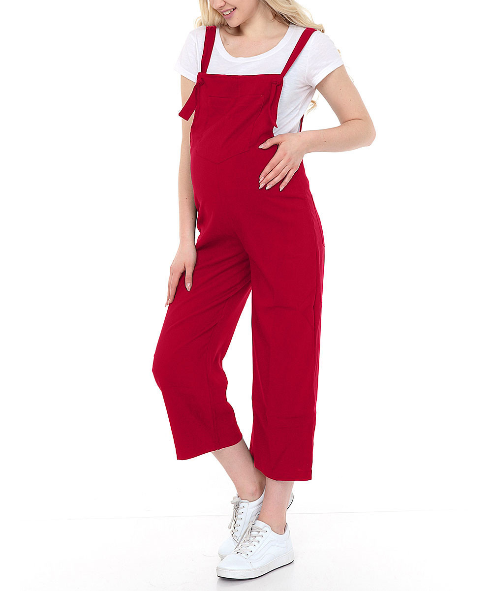 Burgundy Maternity Pocket Crop Overalls - Women | Zulily