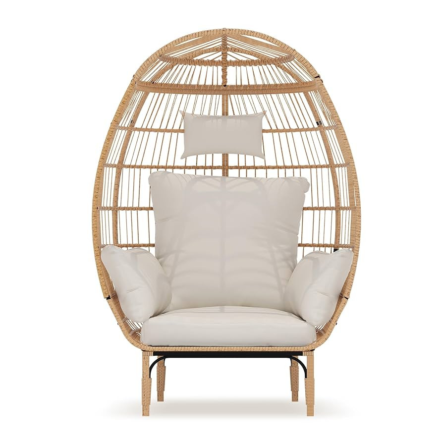 Paito Egg Chair Oversized Lounger, Wicker Egg Rattan Chair Outdoor Indoor, 500 Lbs Egg Shape Balc... | Amazon (US)