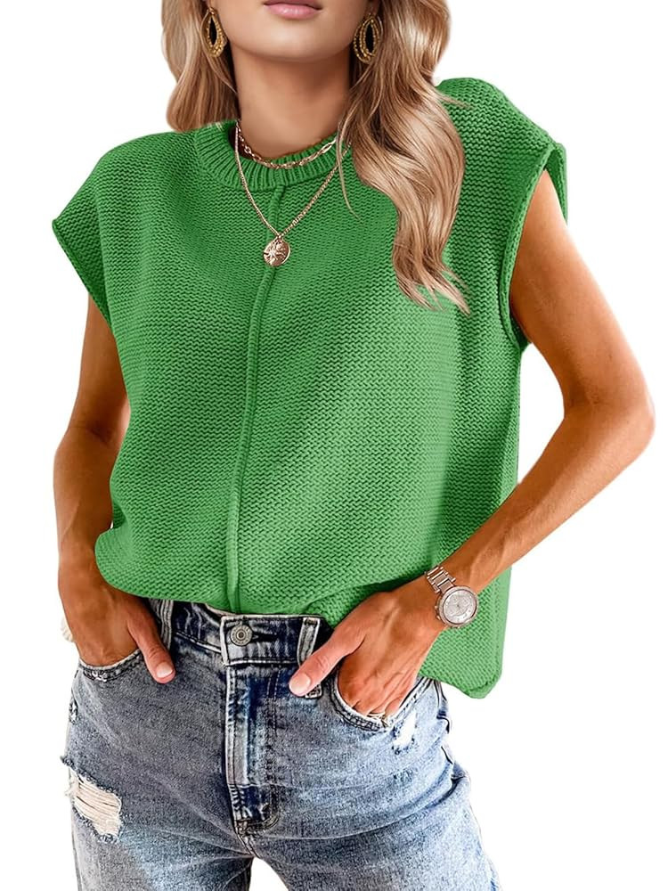 Womens Fall Fashion Sweater Tops 2025 Trendy Western Knit Business Casual Work Cap Sleeve Vest Cu... | Amazon (US)