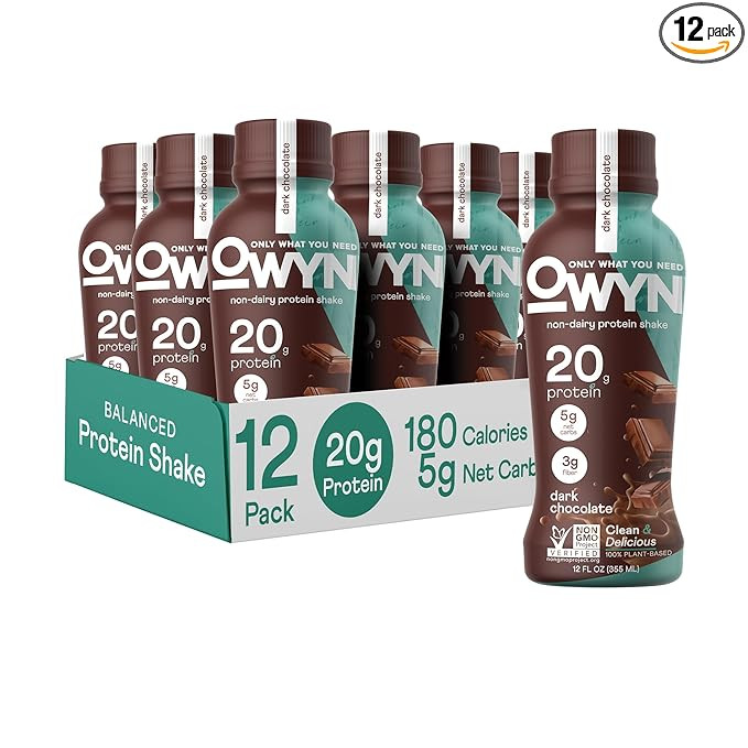 OWYN, Vegan Protein Shake, Dark Chocolate,12 Fl Oz (Pack of 12), 100-Percent Plant-Based, Dairy-F... | Amazon (US)