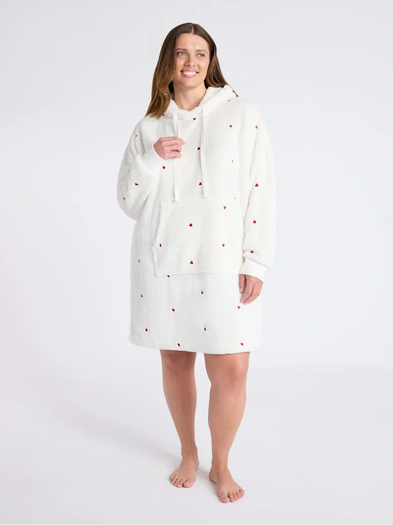 Joyspun Women's Oversized Hooded Plush Lounger, Size XS-3X | Walmart (US)