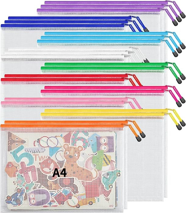 JARLINK 24 Pack 10 Colors Zipper Mesh Document Pouch, A4 Letter Size Mesh Bags for Board Games & ... | Amazon (US)