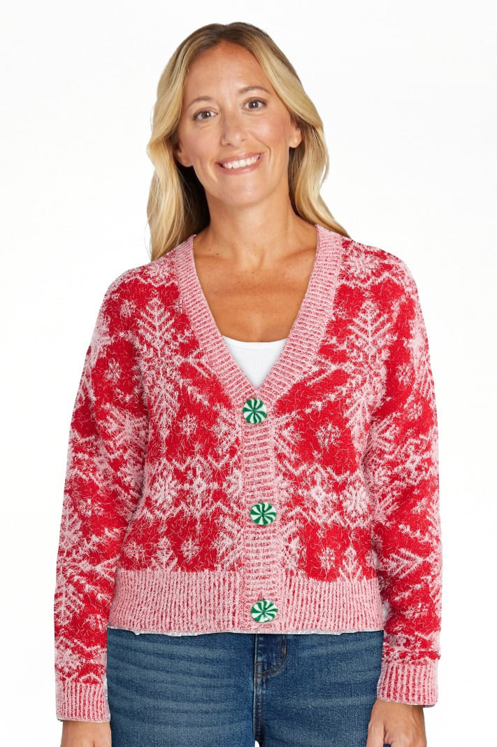 No Boundaries Embroidered Christmas Cardigan, Women's & Women's Plus | Walmart (US)