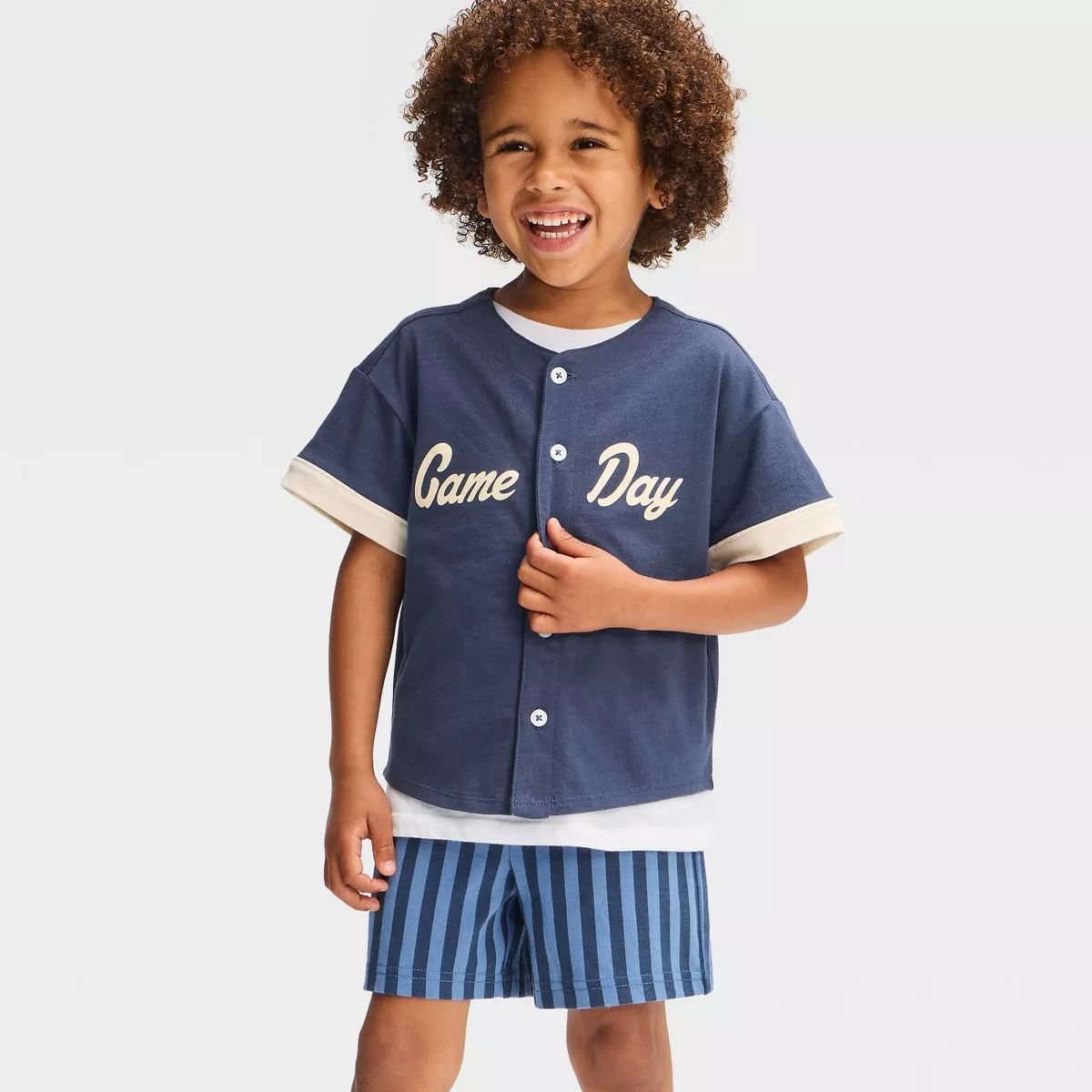 Toddler Boys' Game Day Short Sleeve Baseball Button-Up Shirt - Cat & Jack™ Navy Blue 4T | Target