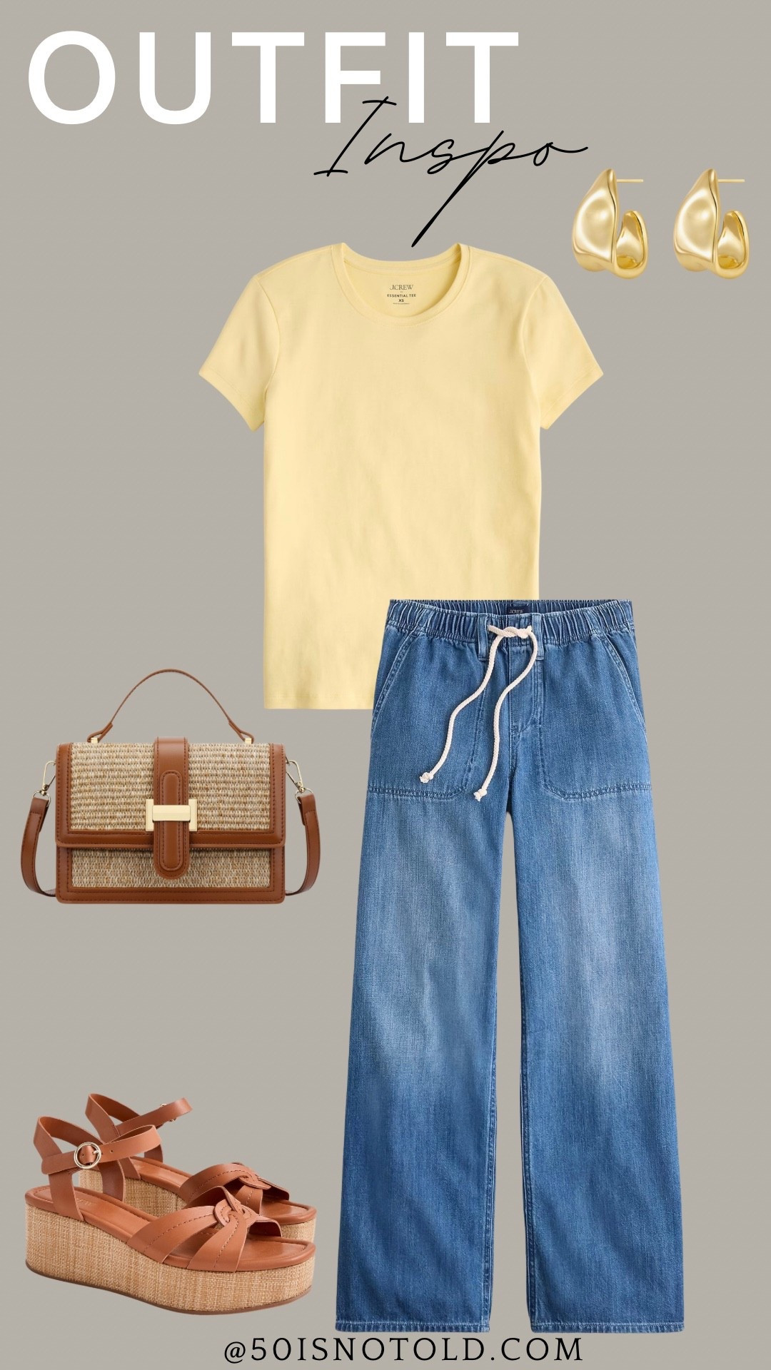 Outfit idea for Spring from J Crew Factory! Butter yellow is trending and you will find some great pieces this season. This basic top goes great with these pull on denim jeans and is an easy outfit to dress up or down!

#LTKOver40 #LTKWorkwear #LTKootd