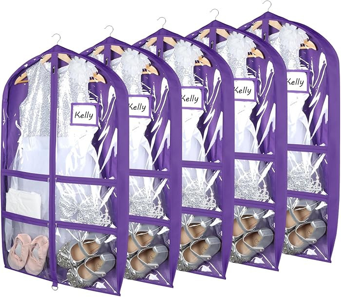 Syeeiex 3" Gusseted Clear Dance Costume Garment Bag(5 Pack), 40'' Dance Garment Bags for Dancers ... | Amazon (US)