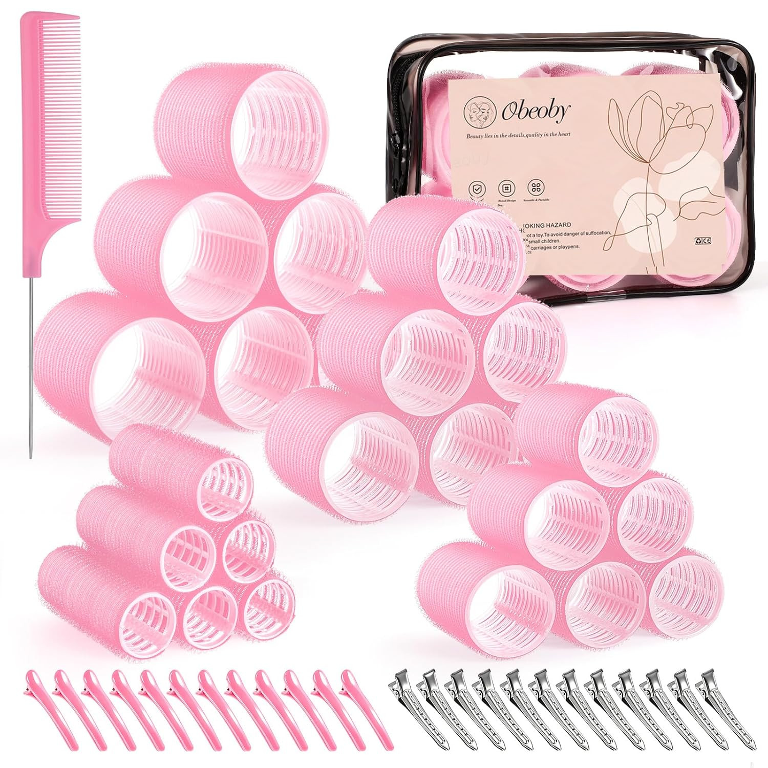 4 Sizes Self-Grip Hair Rollers Set for Long, Short Hair and Bangs - 50 Pcs with Clips (25mm, 36mm... | Amazon (US)