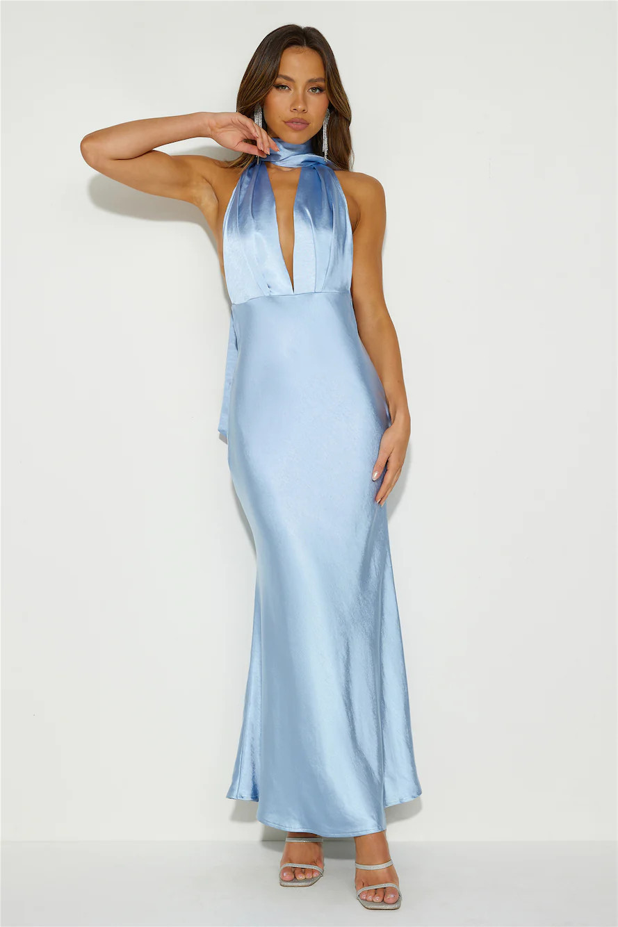 Slip On Class Satin Maxi Dress Blue | Hello Molly (AU)
