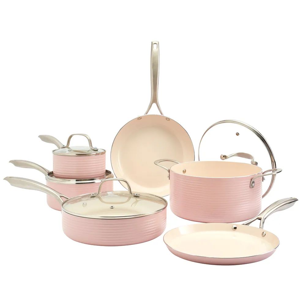 Denmark 10PC Hamilton Aluminum Cookware Set - Blush (Pink - 10 Piece) | Bed Bath & Beyond