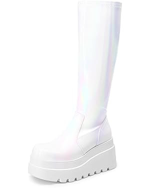 DREAM PAIRS Women's Knee High Boots Wedge Platform Chunky Heel Round Toe Side Zipper Fashion Long... | Amazon (US)