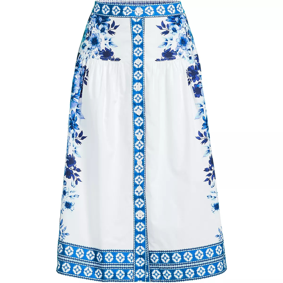 Women's Poplin Border Print Midi Skirt - Set Bottom | Lands' End (US)