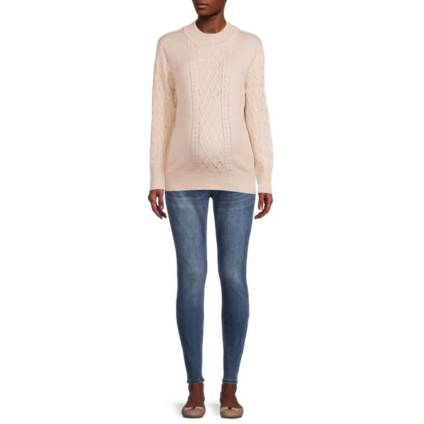 Planet Motherhood Maternity Women's Mock Neck Cable Sweater | Walmart (US)