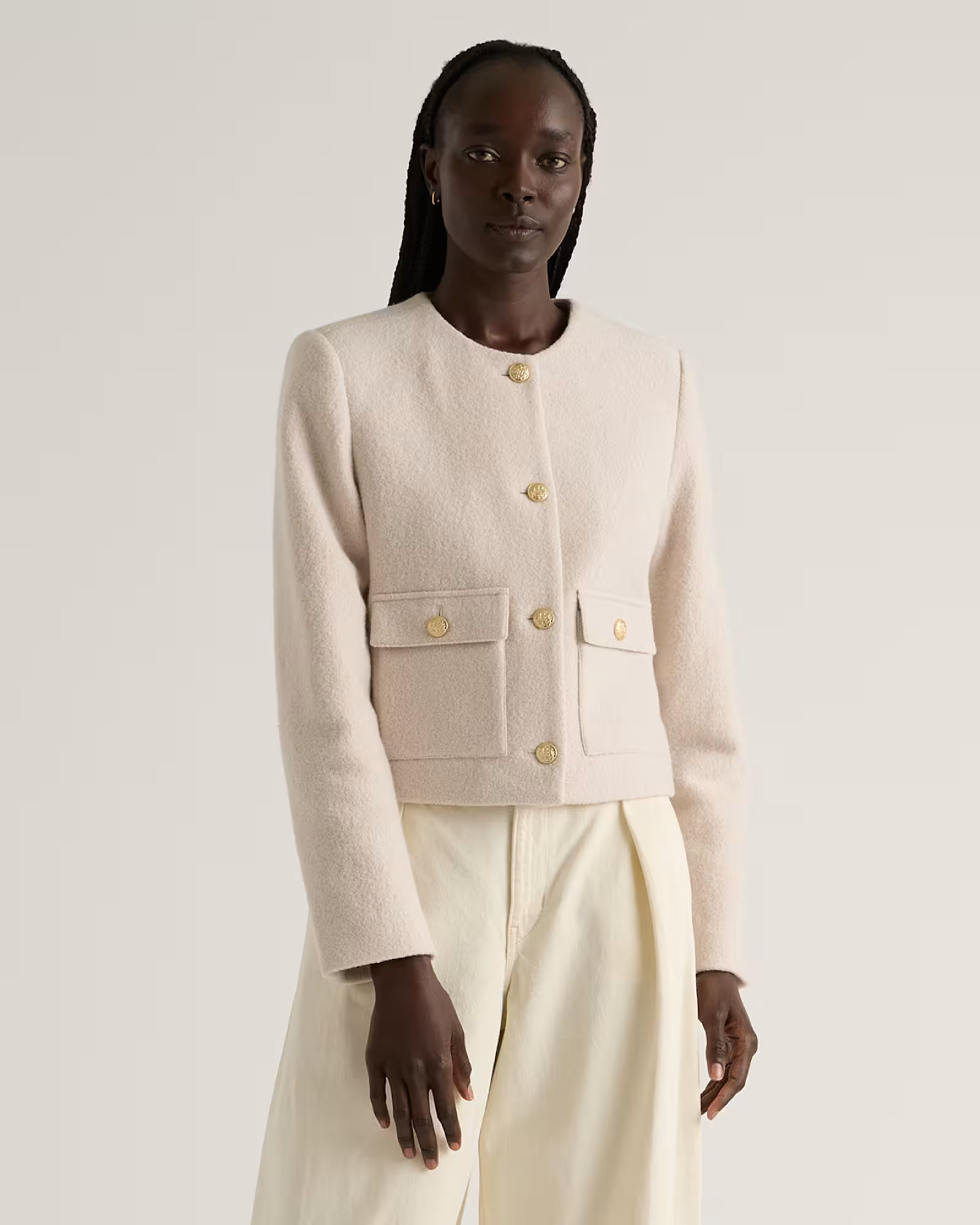 100% Merino Wool Collarless Cropped Jacket | Quince