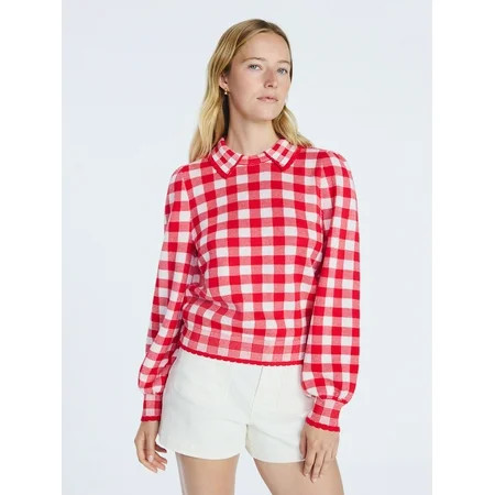 Free Assembly Women s Collared Sweater with Long Puff Sleeves Midweight Sizes XS-XXL | Walmart (US)