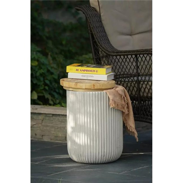 LuxenHome Gray MgO Indoor Outdoor Garden Stool and Table with Storage | Walmart (US)