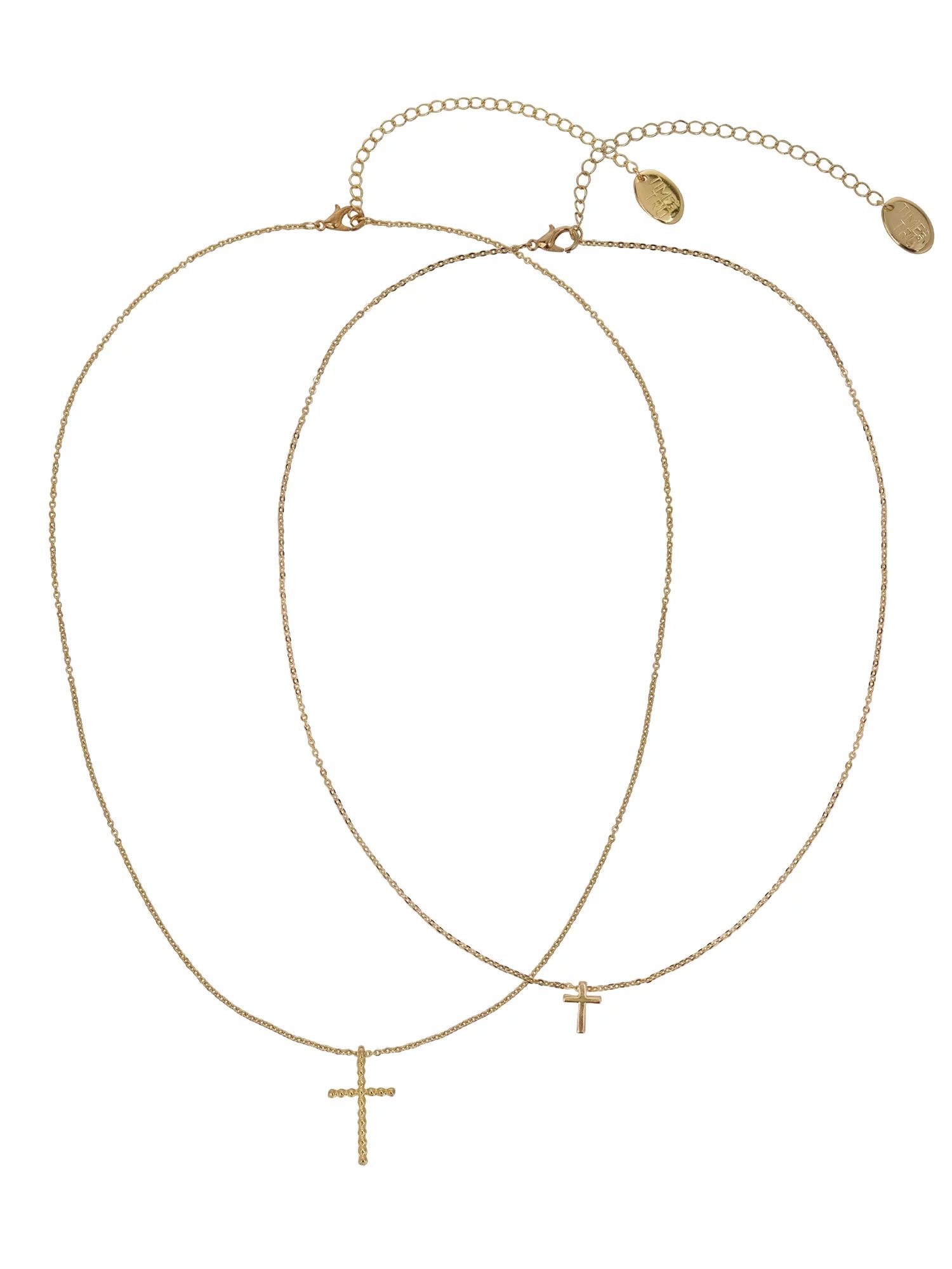 Time And Tru Women's Gold Tone Cross 2-Row Pendant Necklace | Walmart (US)