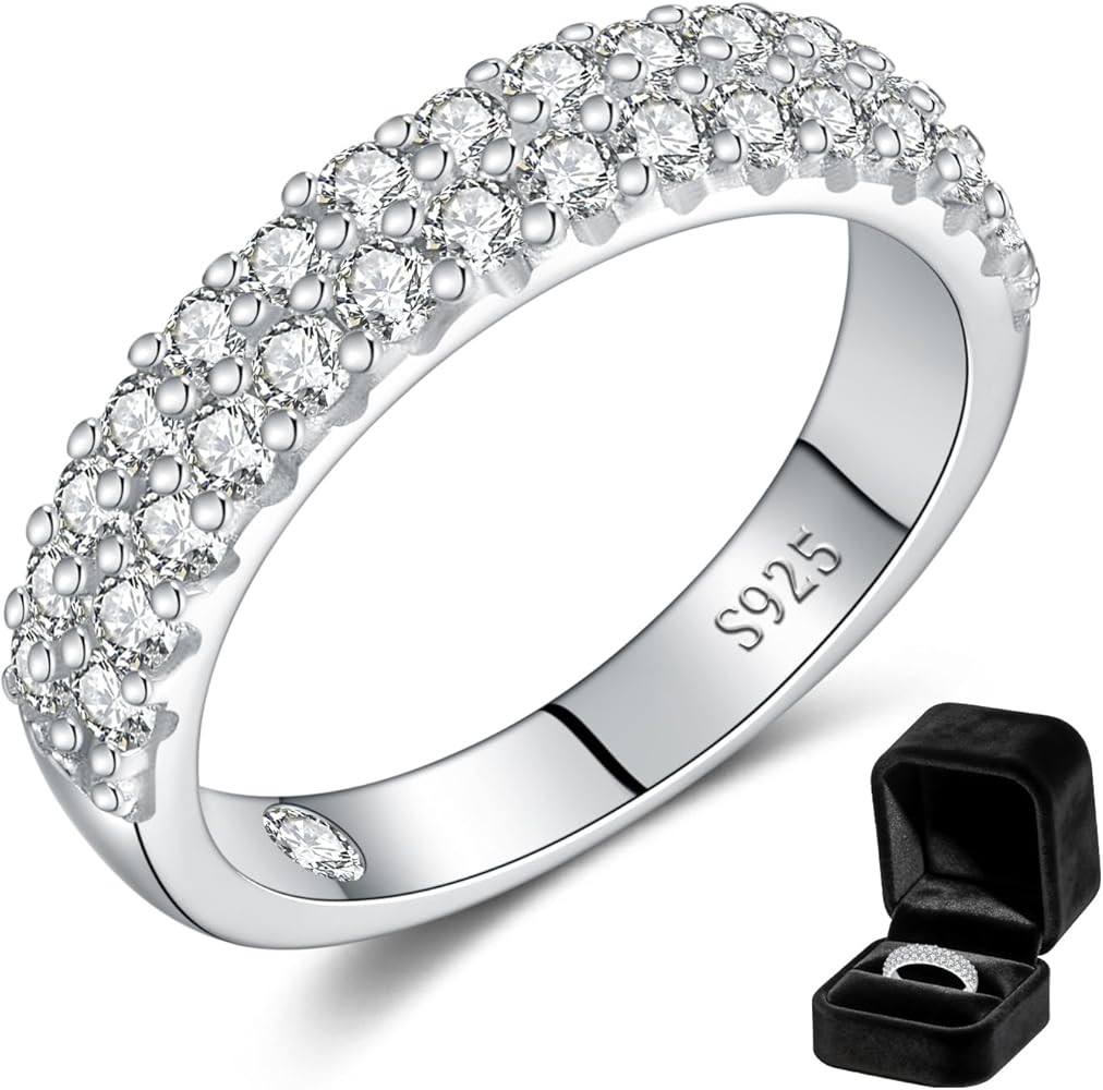 Wedding Engagement Gift for Wife, Double Row Moissanite Wedding Band for Women D Color VVS1 Etern... | Amazon (US)