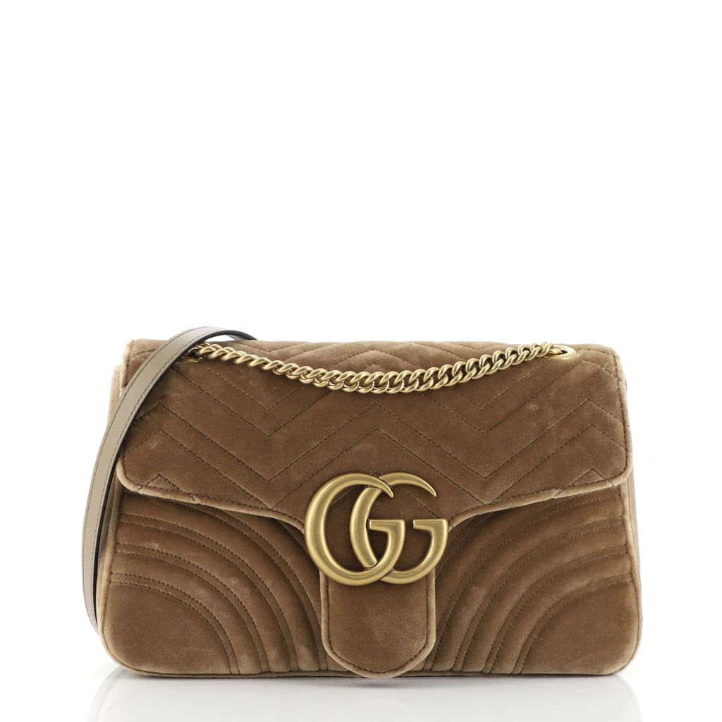 Gucci GG Marmont Flap Bag Matelasse Velvet Medium Brown 892571 | Rebag