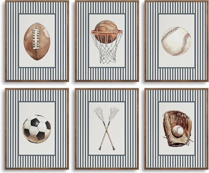Vintage Ball Sports Posters Set of 6 Sport Themed Kids Room Wall Art Balls Nursery Wall Decor Bas... | Amazon (US)
