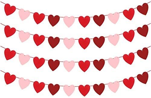 Heart Garland Decorations for Valentines Decor - Red,Rose Red Pink Color, NO DIY | Valentines Hea... | Amazon (US)