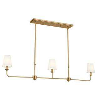 KICHLER Pallas 48.25 in. 3-Light Brushed Natural Brass Traditional Shaded Linear Chandelier for D... | The Home Depot