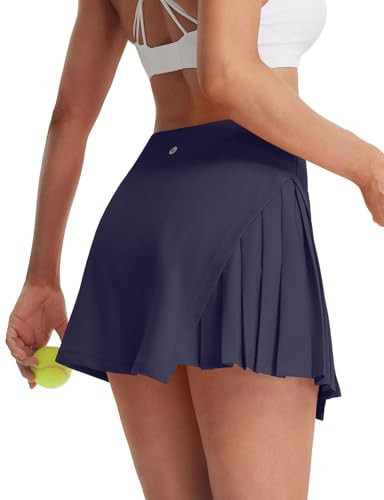baleaf Women's Tennis Skirts High Waisted Golf Skorts with Pockets Side Pleated Slit A-Line Athletic Pickleball Skirts Navy Blue XS | Amazon (US)