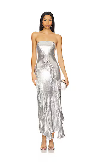 Sequin Maxi Ruffle Dress in Silver | Revolve Clothing (Global)