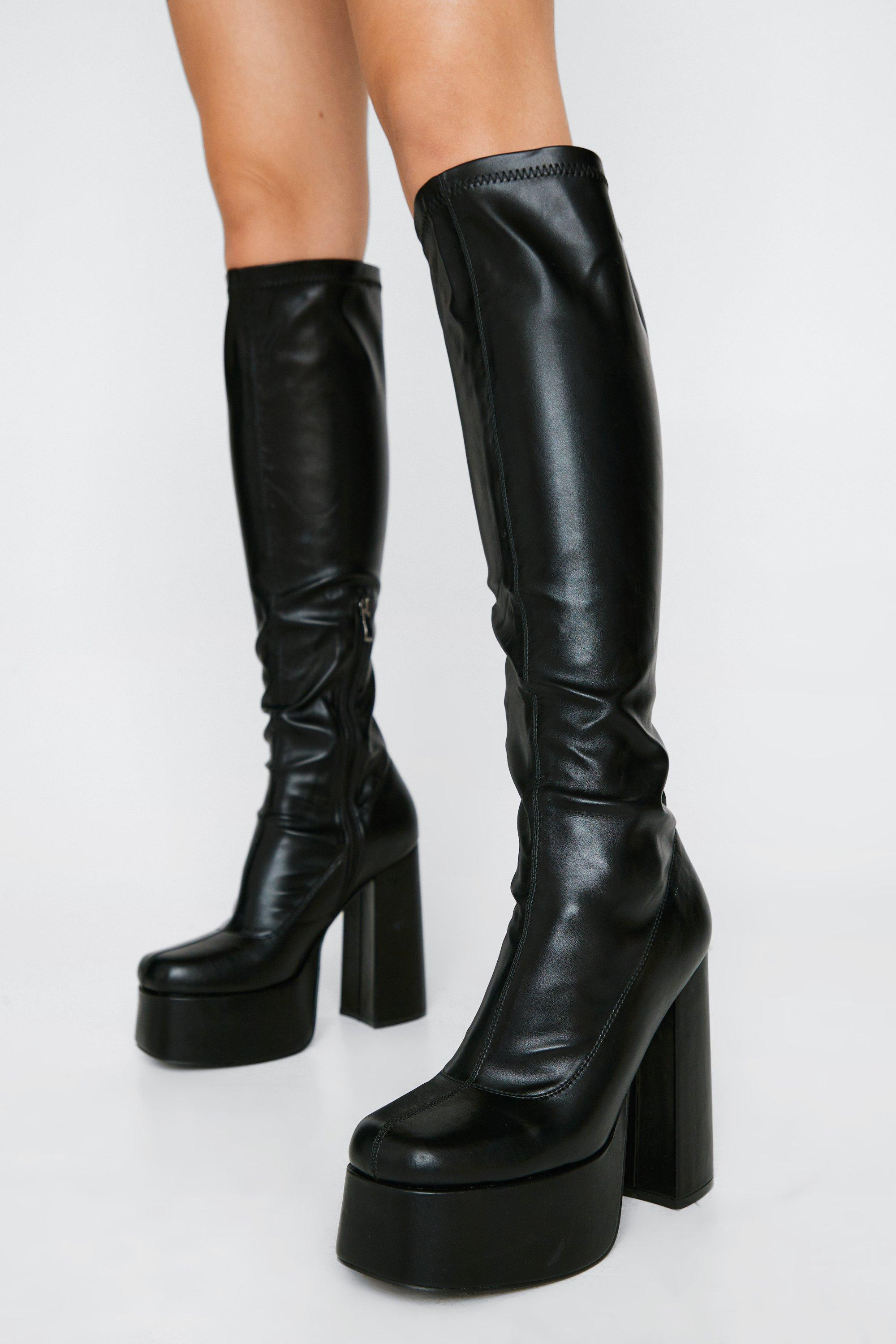 Wide Fit Platform Heel Sock Boots | Nasty Gal (US)
