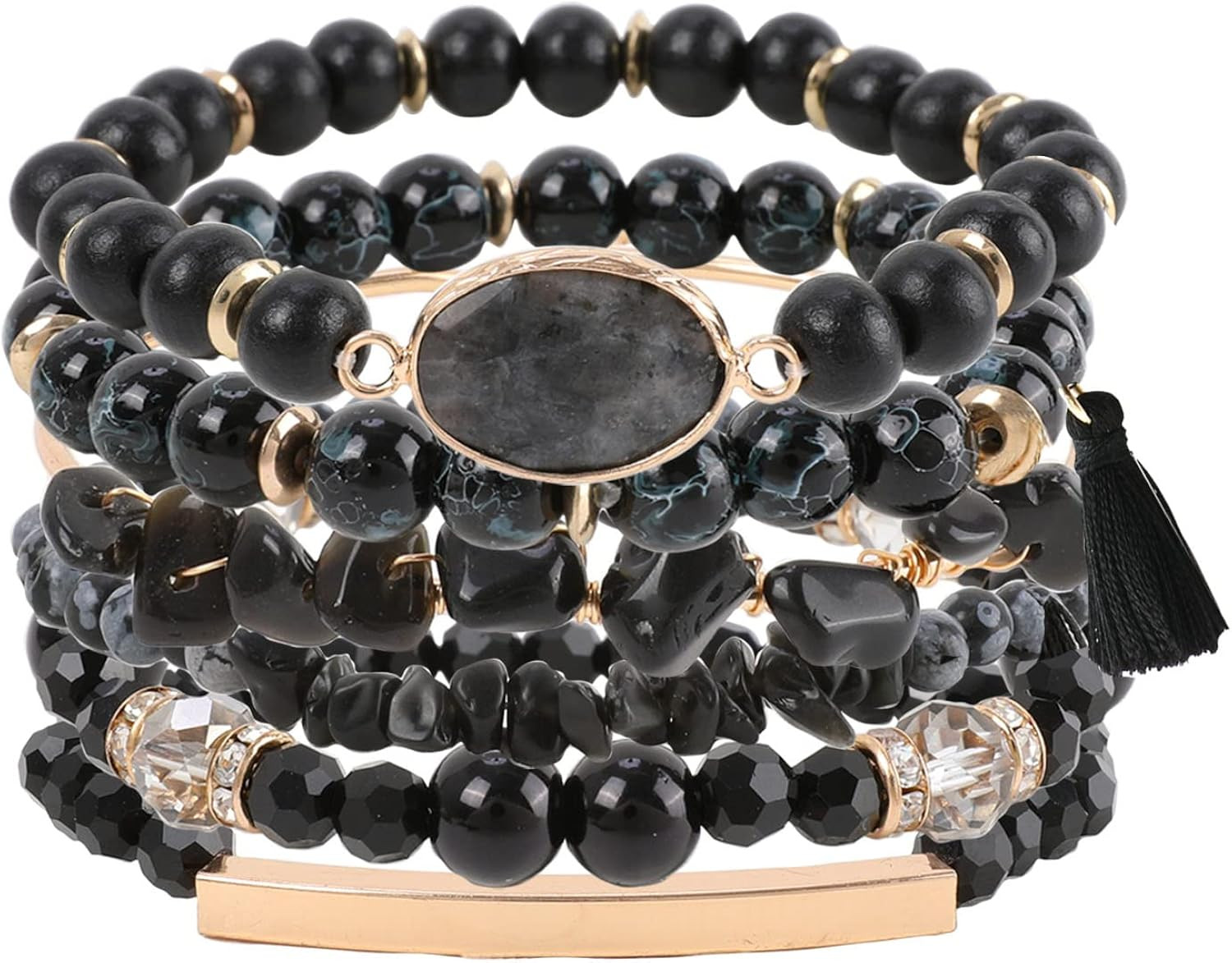 Bohemian Natural Stone Beaded Bracelet Set for Women Girls, Stackable Stretch Bracelets with Charm a | Amazon (US)
