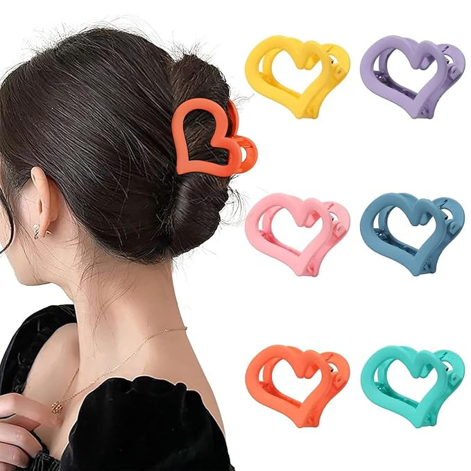 6 Pcs Matte Heart Nonslip Jaw Clips for Women - Cute Styling Accessories for Thin and Thick Hair ... | Amazon (US)