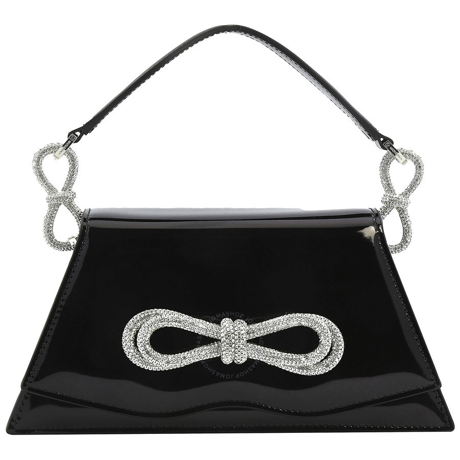 Mach & Mach Samantha Double Crystal Bow Patent Leather Top Handle Bag In Black | Jomashop.com & JomaDeals.com