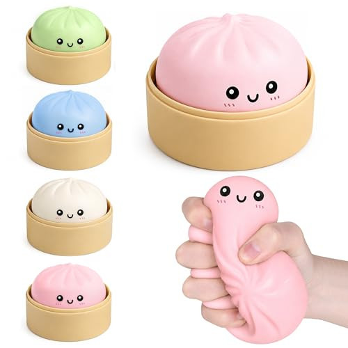 Upgraded Mystery Dumpling Squishy with Box - Crazy Fun Bao Bun Stress Ball - Sensory Food Squeeze Toys for Stress Relief - Textured Squishy Fidget Toy for Birthday Gifts / Party Favors (Pink) | Amazon (US)