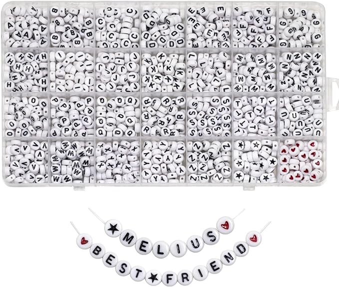 Melius Acrylic Letter Beads, 1450 Pcs 4x7mm Round Alphabet Beads in 28 Grid Box for Jewelry Makin... | Amazon (US)