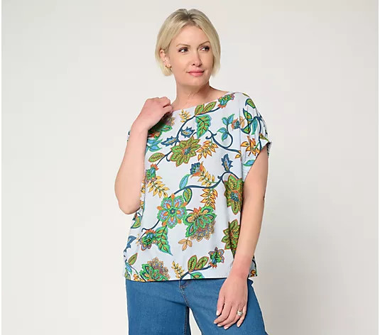 Peace Love World Crew Neck Ruched Dolman Sleeve Top - QVC.com | QVC