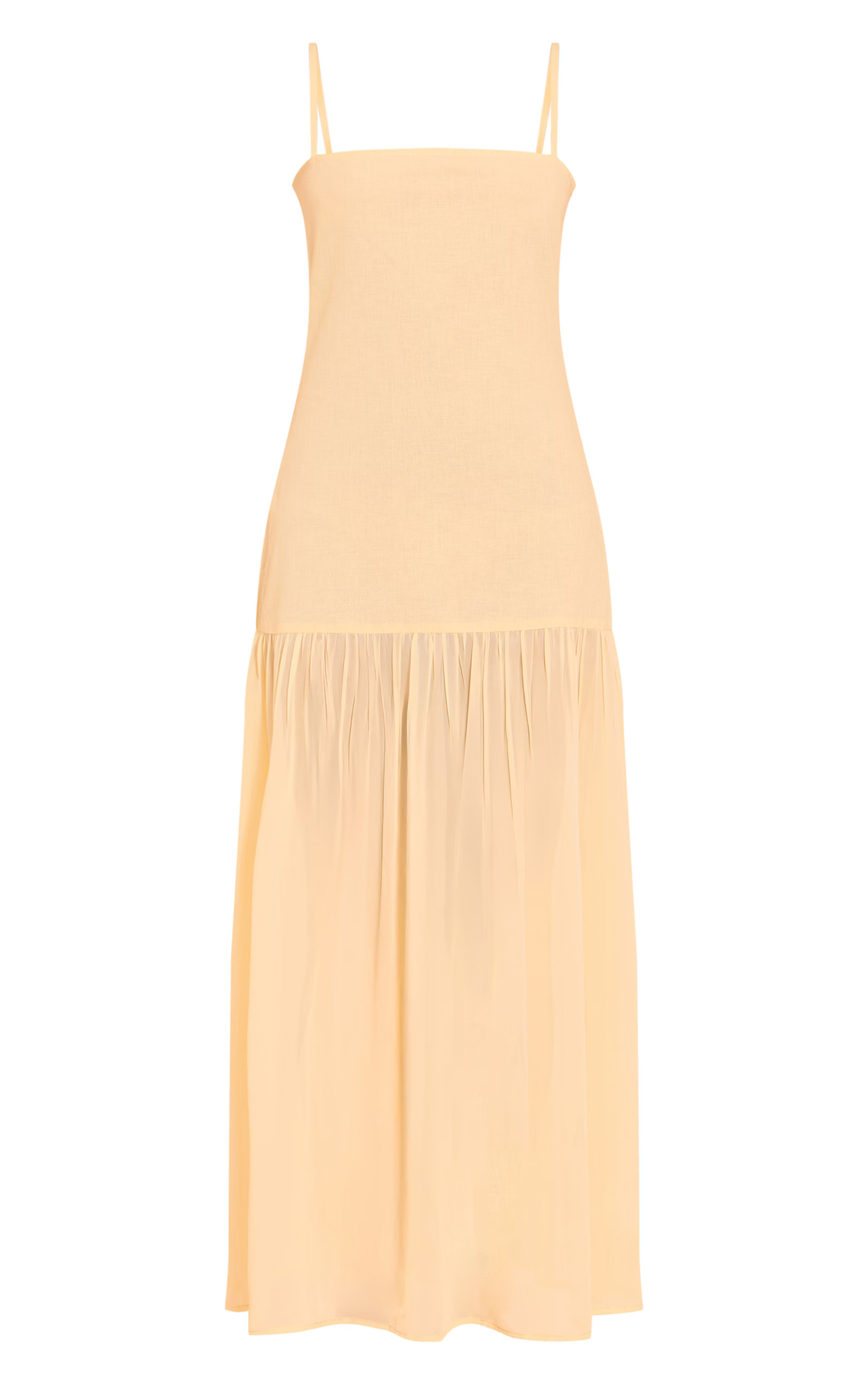 Lemon Linen Look Strappy Dropped Waist Maxi Dress | PrettyLittleThing US