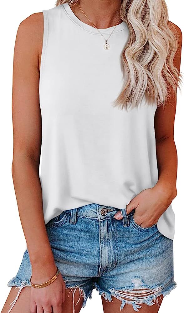 Womens Summer Tank Tops Casual Crewneck Sleeveless T Shirts Graphic Loose fit Tops | Amazon (US)