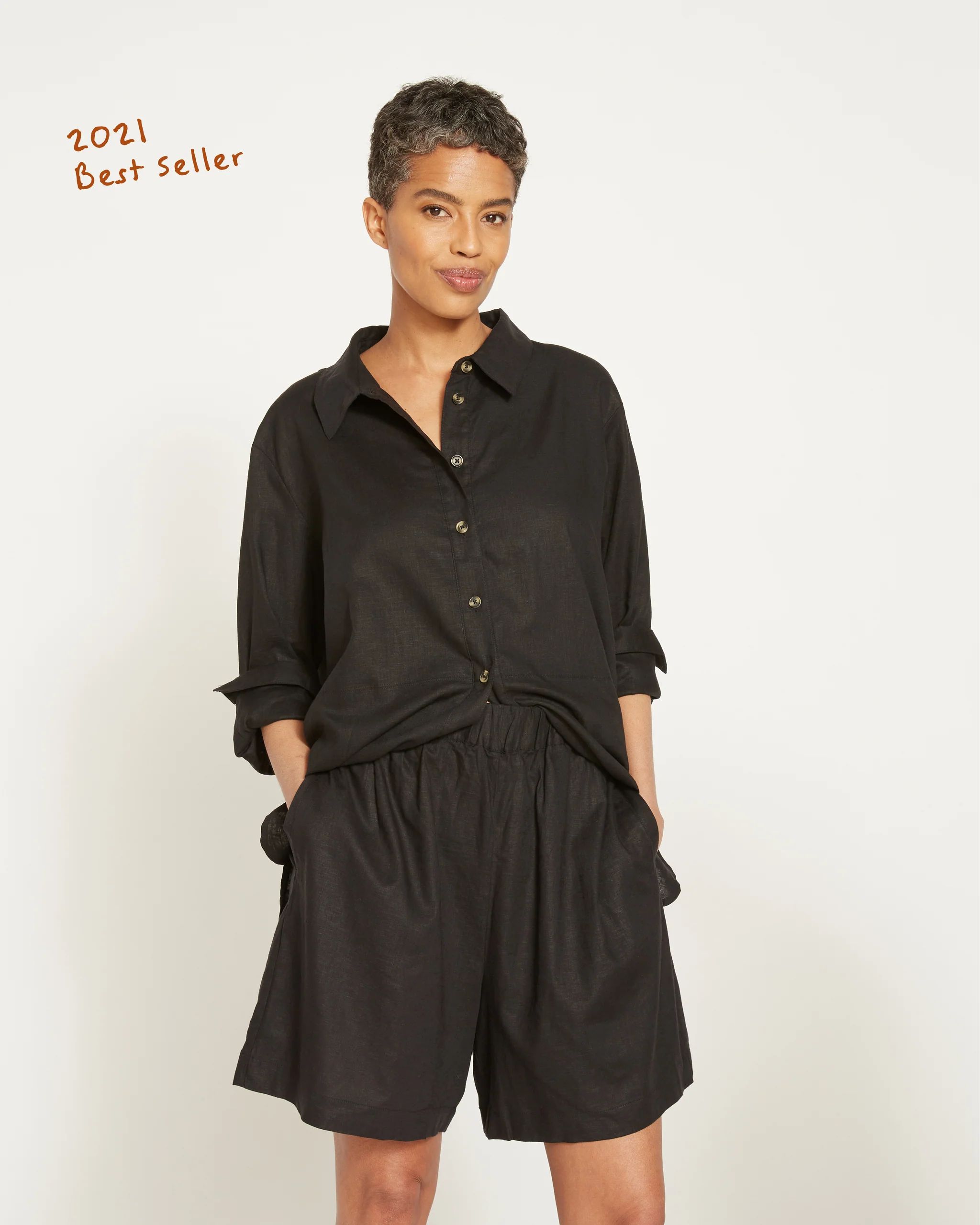 Dawn Linen Hi Low Tunic - Black | Universal Standard