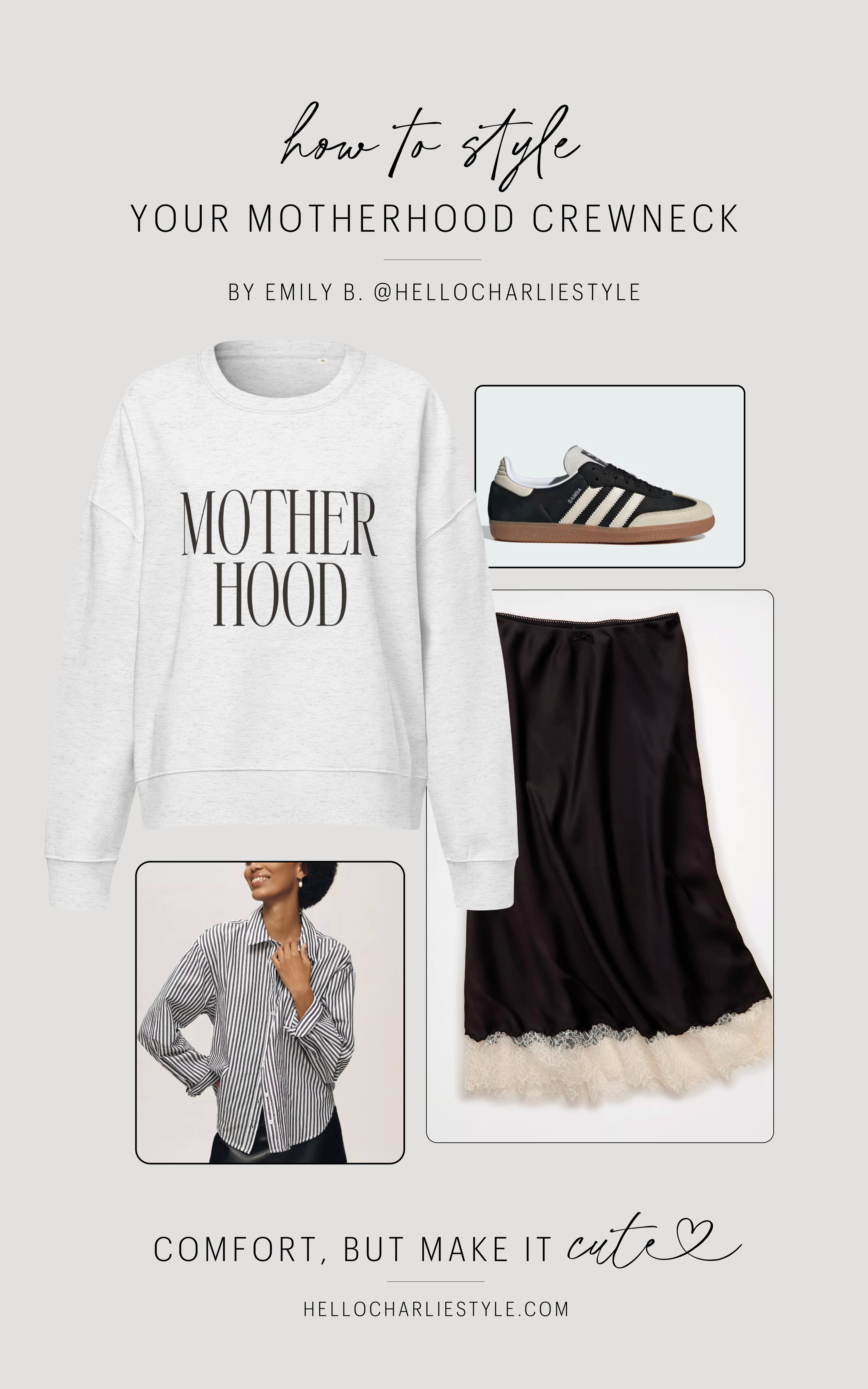 Motherhood, but make it chic 💗✨

Here’s how to style your favorite mom crewneck for an elevated everyday look. Pair it with a satin skirt, relaxed button-down, and classic sneakers for the perfect mix of comfort and style.

Perfect for:
• Casual chic mom outfits
• Everyday outfit ideas
• School drop-off style
• Elevated comfy looks
• Dance mom outfits

Hello Charlie Style creates stylish, comfortable pieces for moms who want to feel confident and put together 💕

#MomOutfit #CasualChic #MomStyle #EverydayStyle #ComfyChic #HelloCharlieStyle 

 #LTKgrwm #LTKootd #LTKmomlife