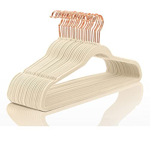 Premium Velvet Hangers (Pack of 50) Heavyduty - Non Slip - Velvet Suit Hangers Ivory - Copper/Rose G | Amazon (US)