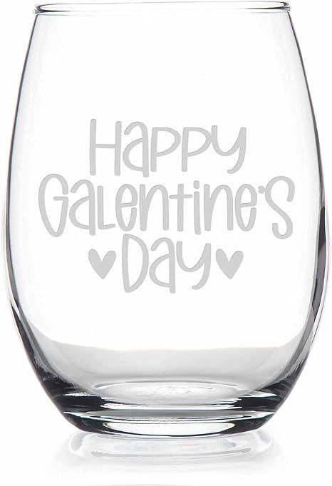 Happy Galentines Day 2 Hearts Stemless Wine Glass - Galentines Day Gift, Happy Galentines Day Gif... | Amazon (US)