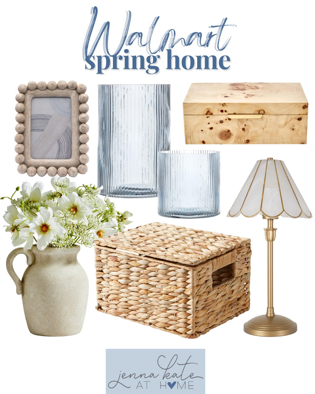 Walmart spring finds include picture frame, glass hurricanes, decorative box, table lamp, wicker basket, and floral arrangement.

Home decor, coastal home, looks for less

#LTKHome #LTKFindsUnder50 #LTKFindsUnder100
