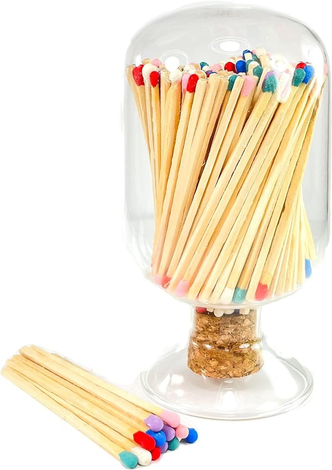 Winecraft Small Glass Match Holder with Striker - Fancy Matches in a Jar Cloche - Decorative Home... | Amazon (US)