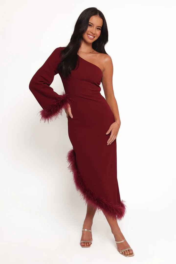 Dame One Shoulder Midi Dress - Deep Wine | Petal & Pup (US)