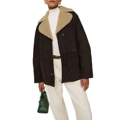 Reformation Veda Luca Shearling Jacket in Mole at Nordstrom, Size X-Small | Nordstrom
